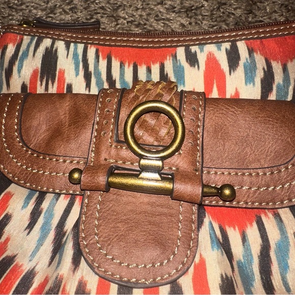 Chaps Brown and Red Shoulder Bag with Leather Accents - Picture 2 of 11